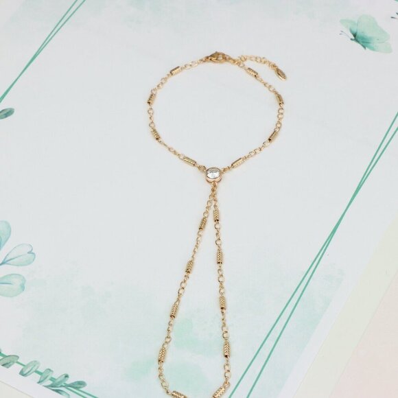 Elegant Rose Gold Plated Chain Bracelet with Sparkling Center Stone, XPBL0607 - Picture 4 of 12